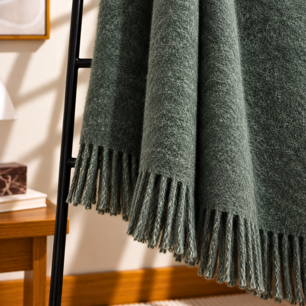 Woolmark Tek Kişilik Saf Yün Battaniye Defne Yeşili