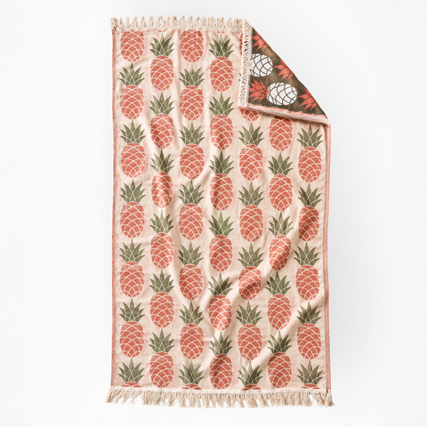 Pineapple Throw Dokulu Pamuk Peştamal Seti Gri-Kiremit