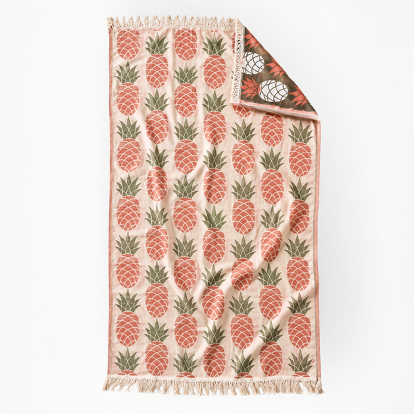 Pineapple Throw Dokulu Pamuk Peştamal Seti Gri-Kiremit