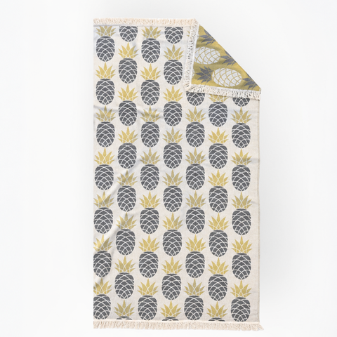 Pineapple Throw Dokulu Pamuk Peştamal Seti Gri-Kiremit
