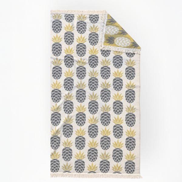 Pineapple Throw Dokulu Pamuk Peştamal Seti Gri-Kiremit