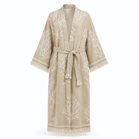 Coral Dokuma Pamuk Kimono/Sabahlık Vizon