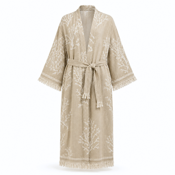 Coral Dokuma Pamuk Kimono/Sabahlık Vizon
