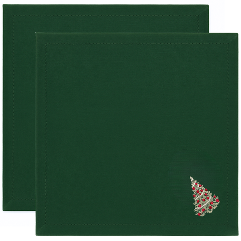 Veloura Leke Tutmaz Nakışlı Keten Peçete Yeşil (2'li Set)