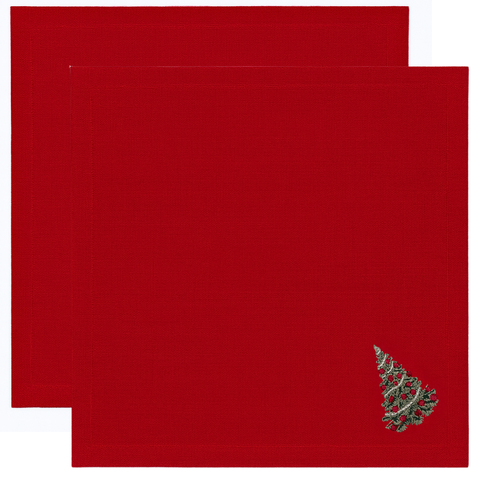 Veloura Leke Tutmaz Nakışlı Keten Peçete Kırmızı (2'li Set)