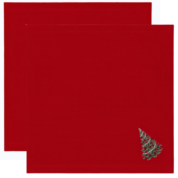 Veloura Leke Tutmaz Nakışlı Keten Peçete Kırmızı (2'li Set)