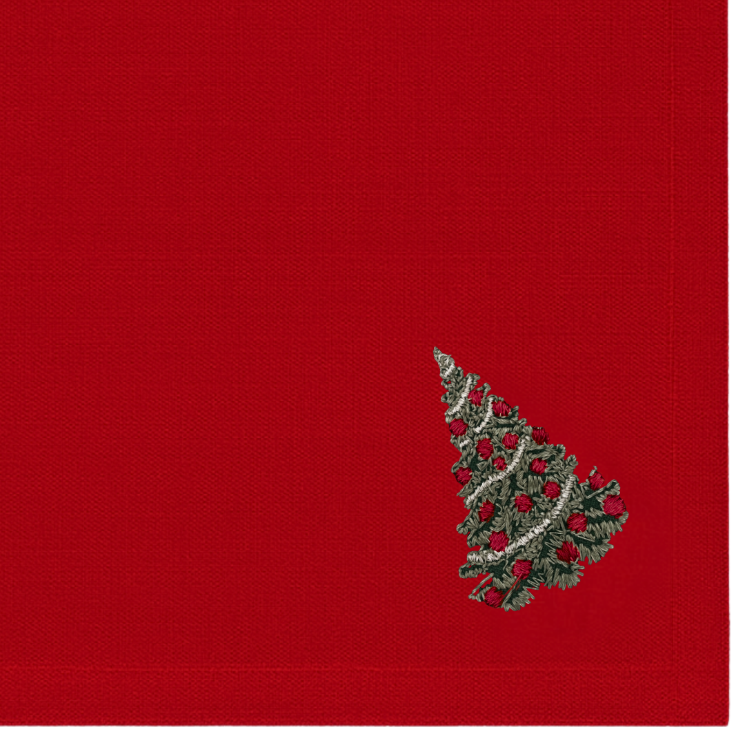 Veloura Leke Tutmaz Nakışlı Keten Peçete Kırmızı (2'li Set)