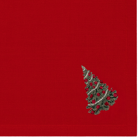 Veloura Leke Tutmaz Nakışlı Keten Peçete Kırmızı (2'li Set)