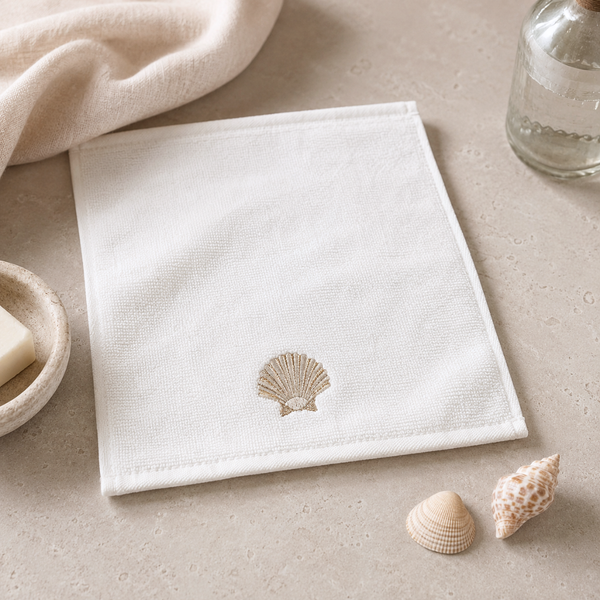 Shell %100 Pamuk Nakışlı El Havlusu 30x30 cm Gold