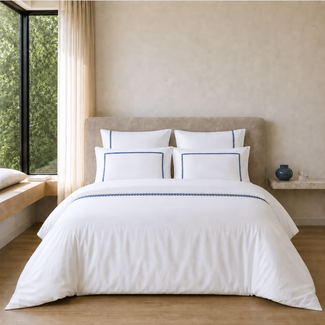 Mare Pamuk Saten Nakışlı Çift Kişilik Nevresim Takımı 200x220 cm Lacivert