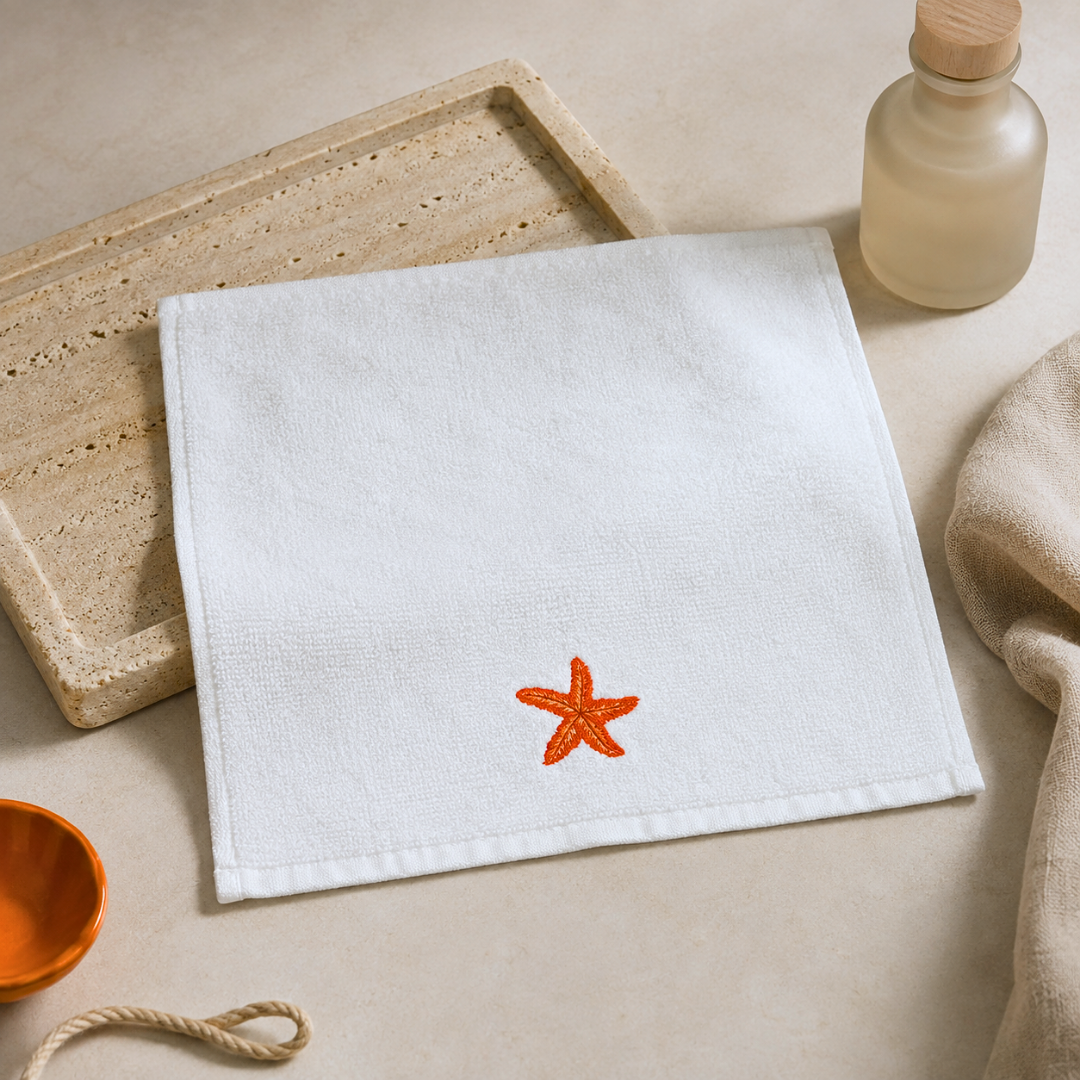 Sea Star %100 Pamuk Nakışlı El Havlusu 30x30 cm Kırmızı