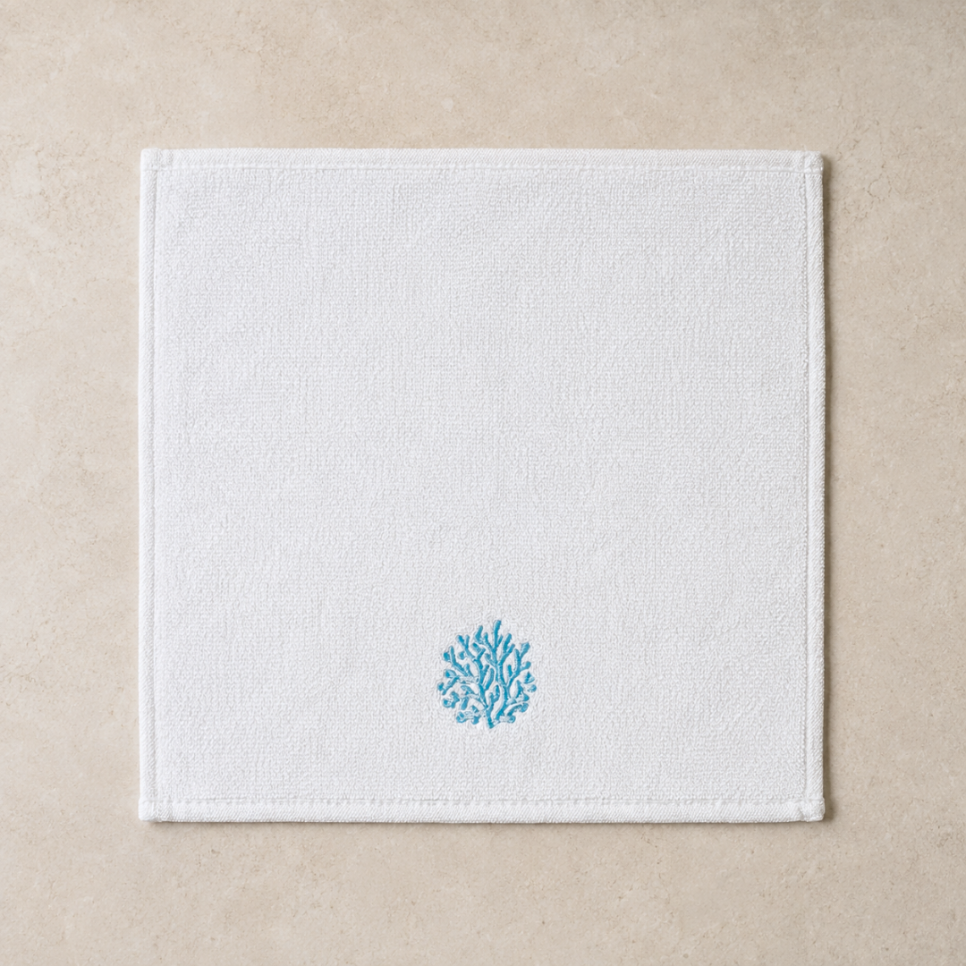 Coral %100 Pamuk Nakışlı El Havlusu 30x30 cm Mavi