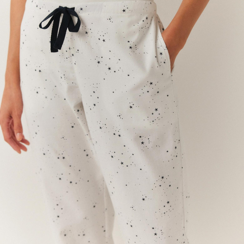 Stars %100 Pamuk Kadın Ev Pantolonu Beyaz