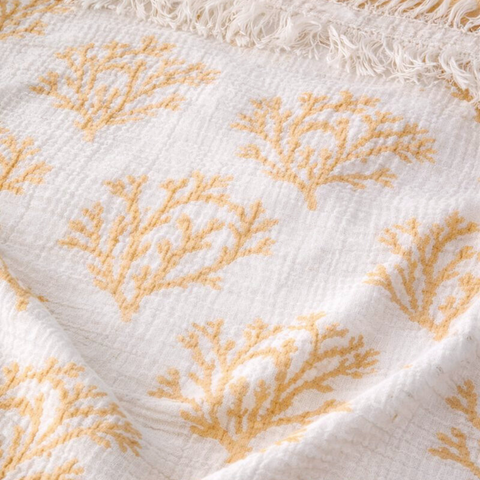 Coral 4 Kat Müslin Çift Kişilik Yatak Örtüsü/Pike Sarı