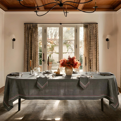 2 Sıra Piko Nakış Detaylı Keten Leke Tutmaz Peçete Granit Füme (2'li Set)