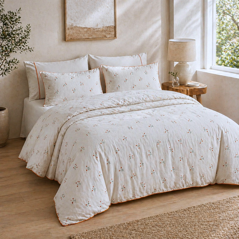 Roseberry Nakışlı Organik Pamuk Çift Kişilik Nevresim Takımı 200x220 cm