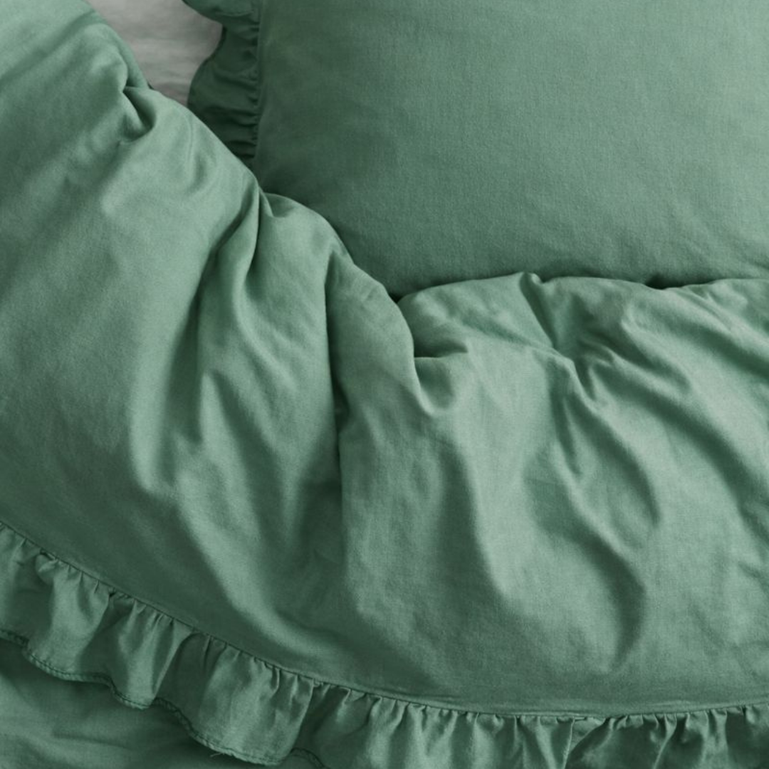 Muse %100 Pamuk Tek Kişilik Farbalalı Müslin Nevresim Seti 160x220 cm Yeşil