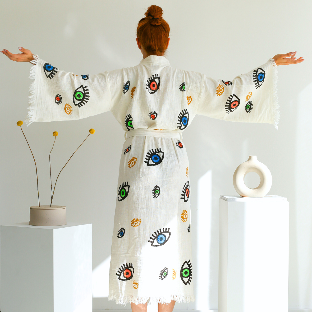 Eyes %100 Pamuk 4 Kat Müslin Kimono Bornoz