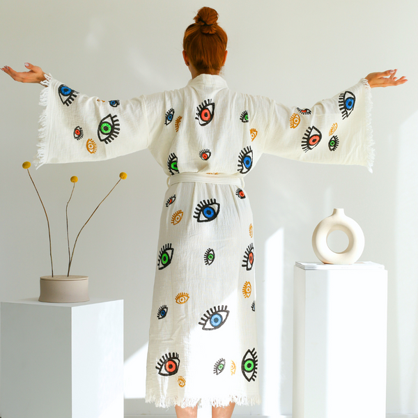 Eyes %100 Pamuk 4 Kat Müslin Kimono Bornoz