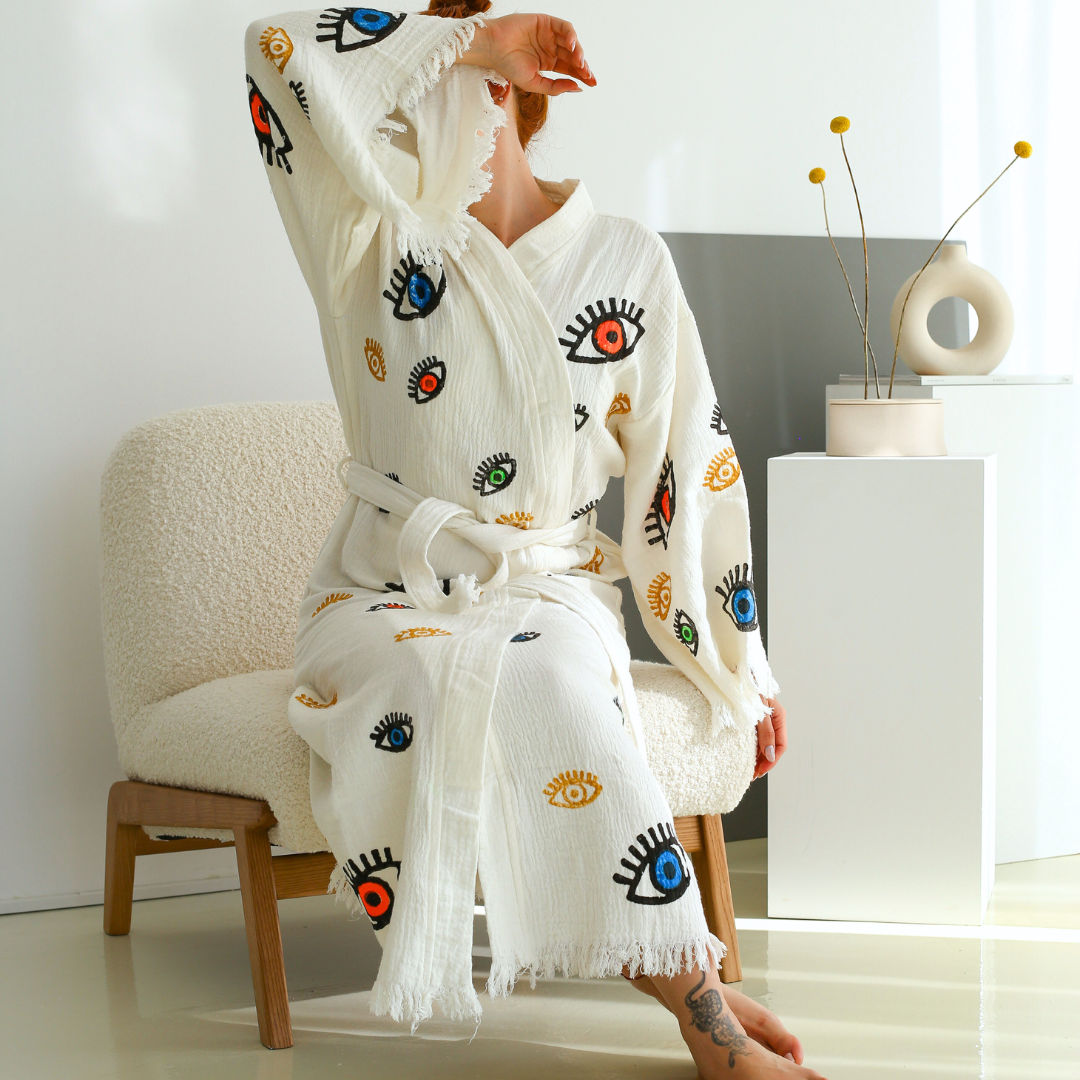 Eyes %100 Pamuk 4 Kat Müslin Kimono Bornoz