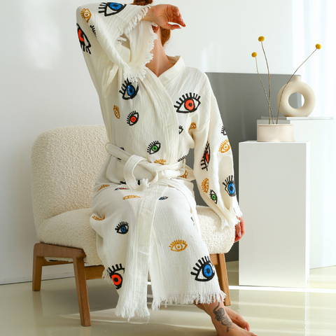Eyes %100 Pamuk 4 Kat Müslin Kimono Bornoz