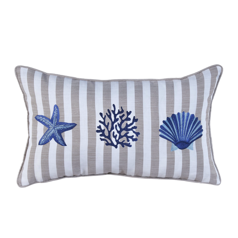Coral Star Stripe Kırlent Kılıfı 30x50 cm Bej/Lacivert