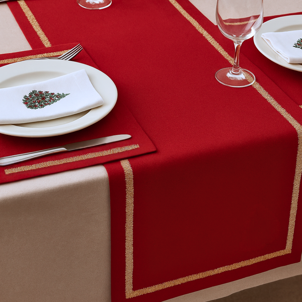 Veloura Leke Tutmaz Keten Runner Kırmızı 50x150 cm