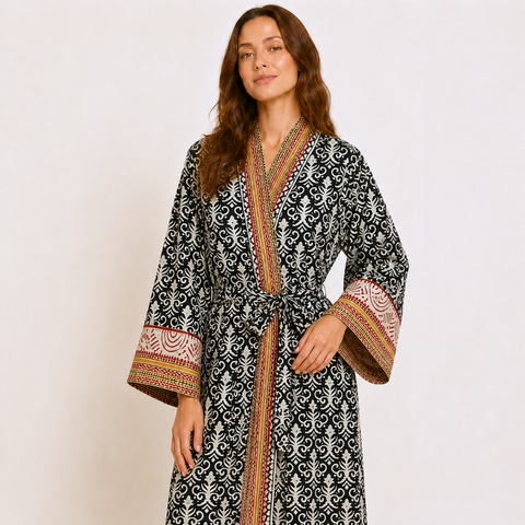 Samira Premium Pamuk Kimono Bohem Siyah
