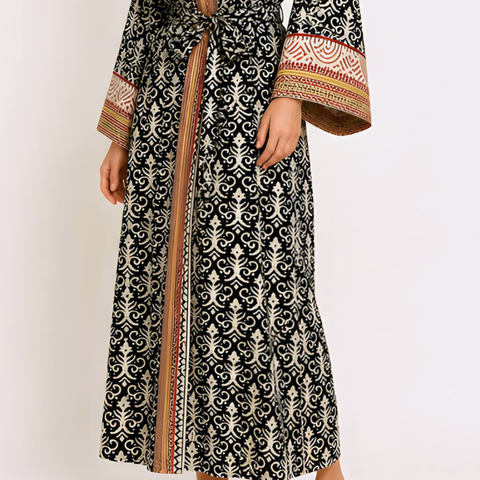 Samira Premium Pamuk Kimono Bohem Siyah