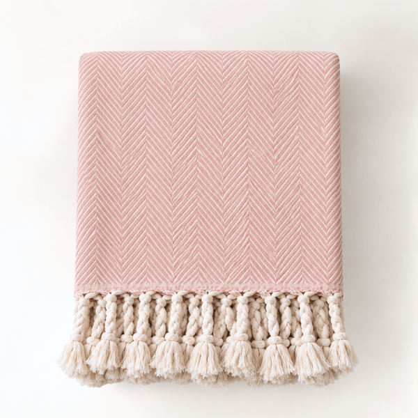 Laura %100 Pamuk Throw Örtü 140x180 cm Pudra