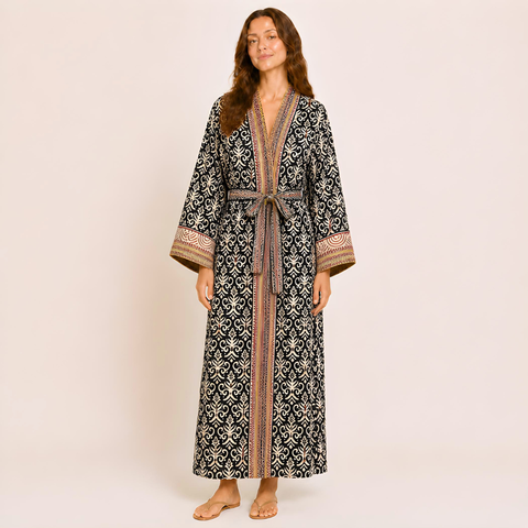 Samira Premium Pamuk Kimono Bohem Siyah