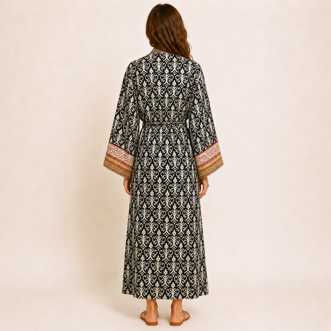 Samira Premium Pamuk Kimono Bohem Siyah