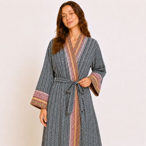 Samira Premium Pamuk Kimono Bohem Antrasit