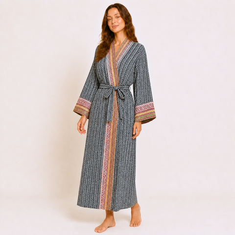 Samira Premium Pamuk Kimono Bohem Antrasit