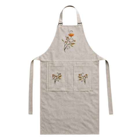 Rustic Bloom Tasarım Keten Mutfak Önlük Seti