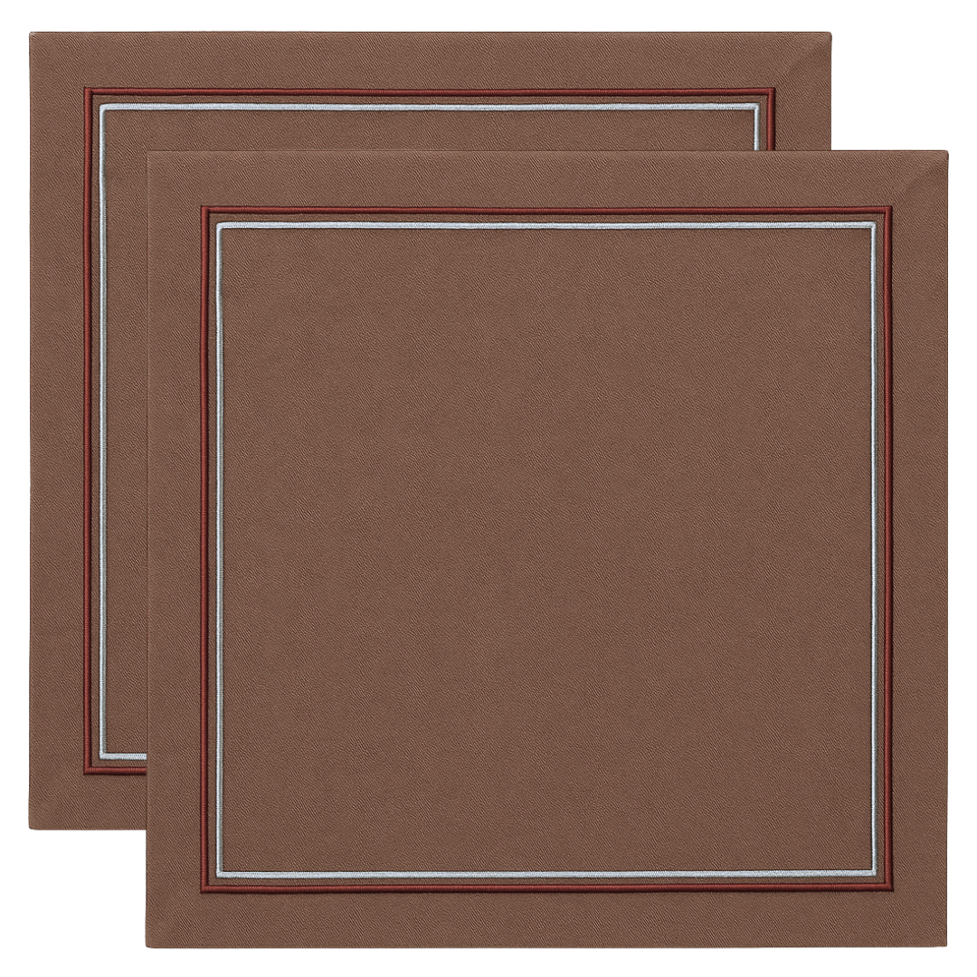 2 Sıra Piko Nakış Detaylı Keten Leke Tutmaz Peçete Acı Kahve (2'li Set)