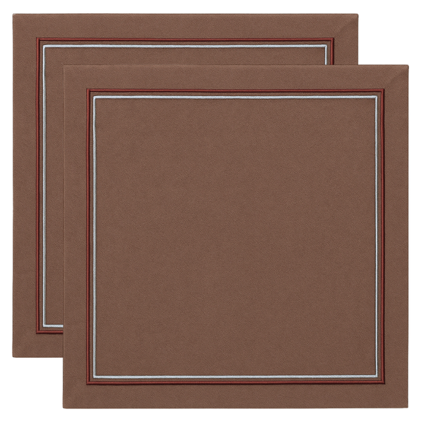 2 Sıra Piko Nakış Detaylı Keten Leke Tutmaz Peçete Acı Kahve (2'li Set)