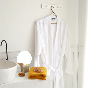 Navigli Müslin Pamuk Unisex Bornoz-Sabahlık Beyaz