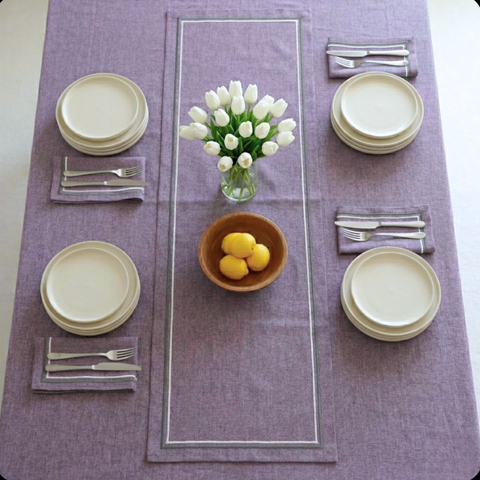 2 Sıra Piko Nakış Detaylı Keten Leke Tutmaz Peçete Leylak (2'li Set)