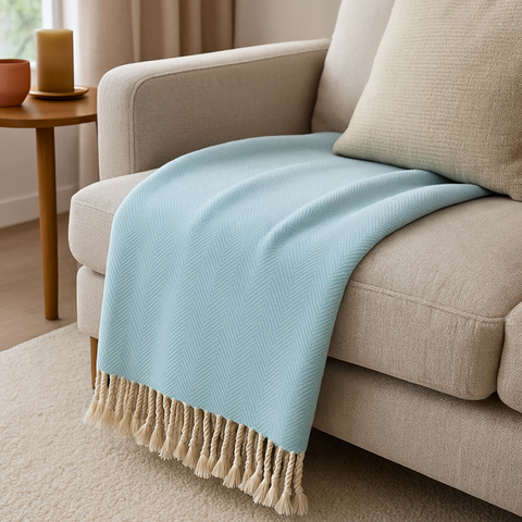 Laura %100 Pamuk Throw Battaniye 150x200 cm Buz Mavisi