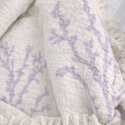 Coral 4 Kat Müslin Çift Kişilik Yatak Örtüsü/Pike Lila