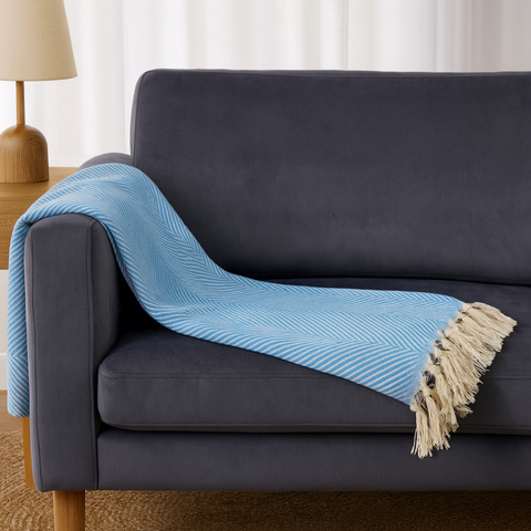 Laura %100 Pamuk Throw Battaniye 150x200 cm Turkuaz Mavi