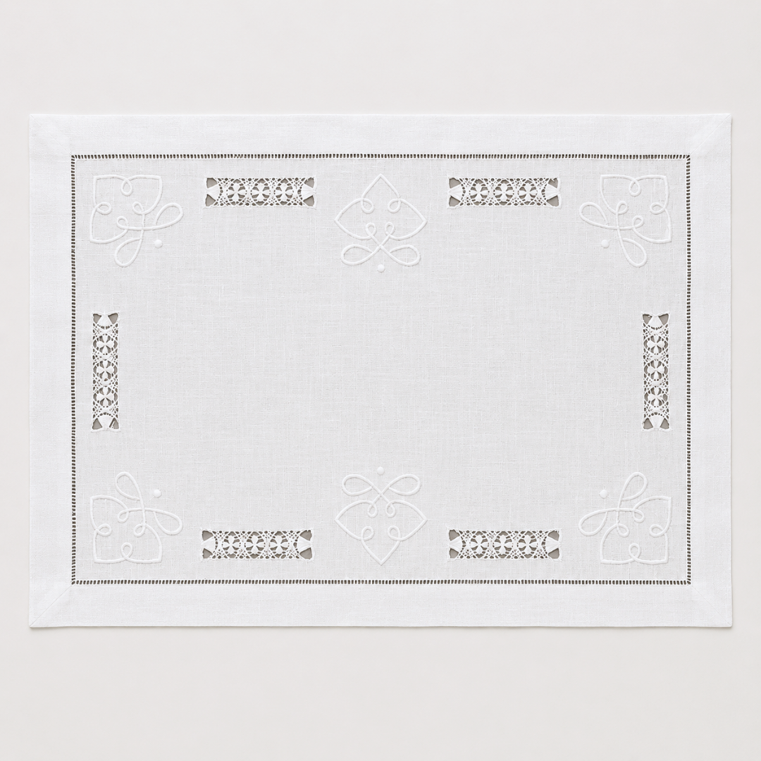 Delik İş Nakışlı Keten Amerikan Servisi 35x50 cm (2'li Set)