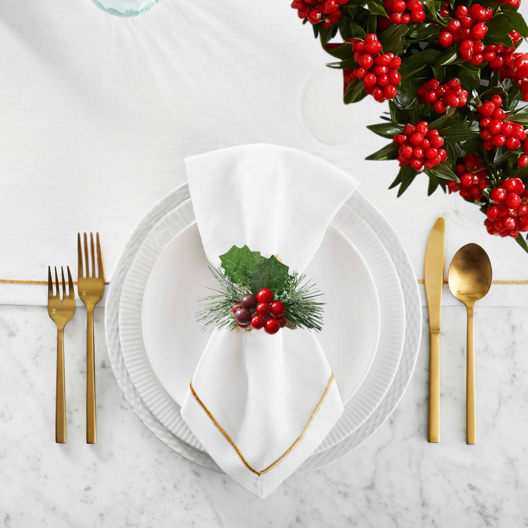 Nakış Bordürlü Dokuma Keten Peçete Gold (2'li Set)