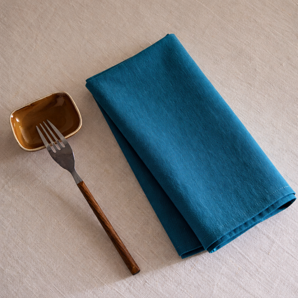 Genoa Dokuma Keten Leke Tutmaz Peçete Petrol Mavisi (2'li Set)