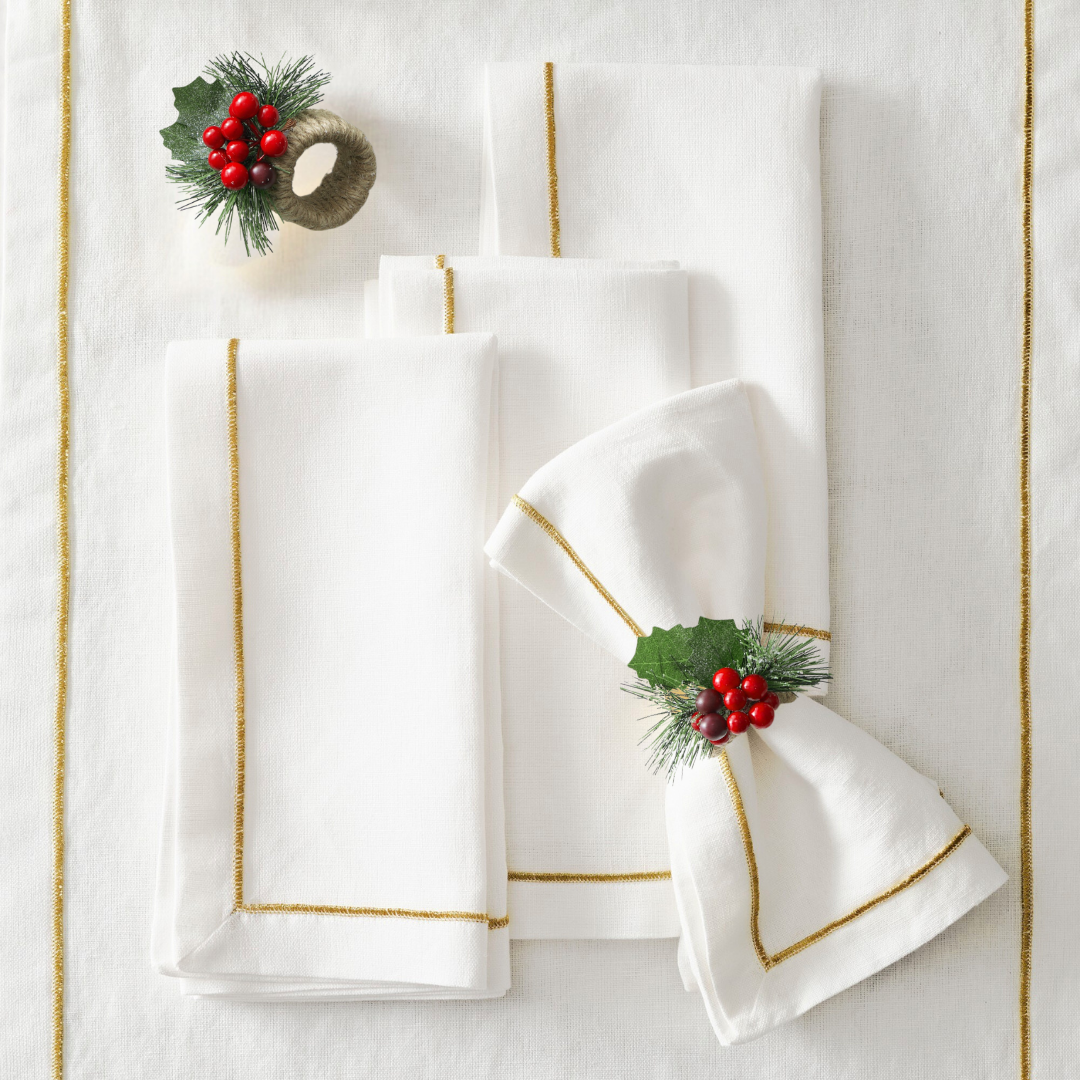 Nakış Bordürlü Dokuma Keten Peçete Gold (2'li Set)