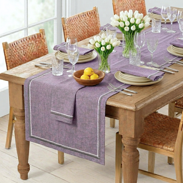 2 Sıra Piko Kenar Leke Tutmaz Keten Runner Leylak