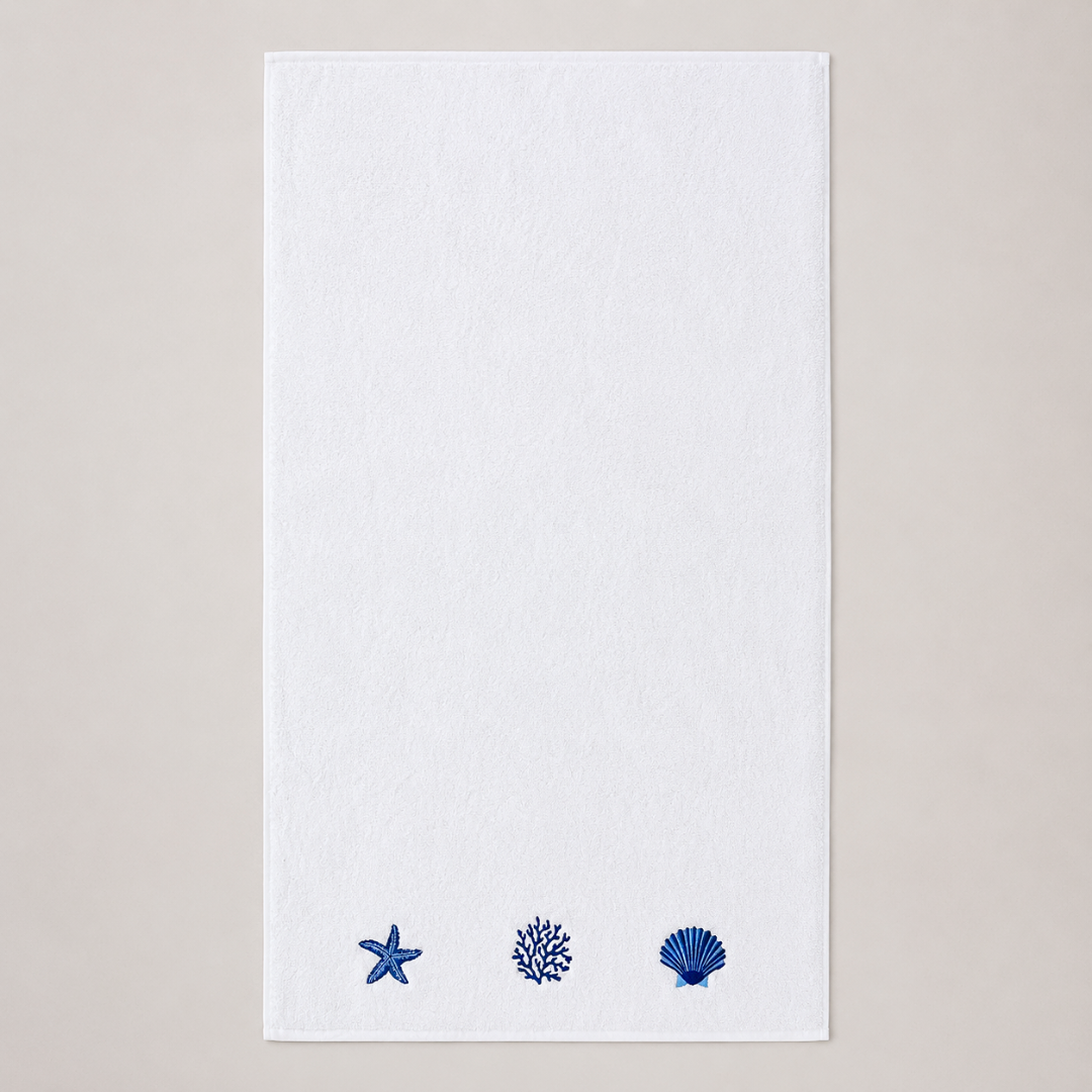 Coral Star %100 Pamuk Nakışlı Banyo Havlusu 70x140 cm Lacivert