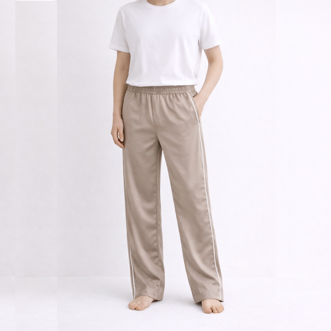 Noiré Pamuk Saten Unisex Ev Pantolonu Vizon