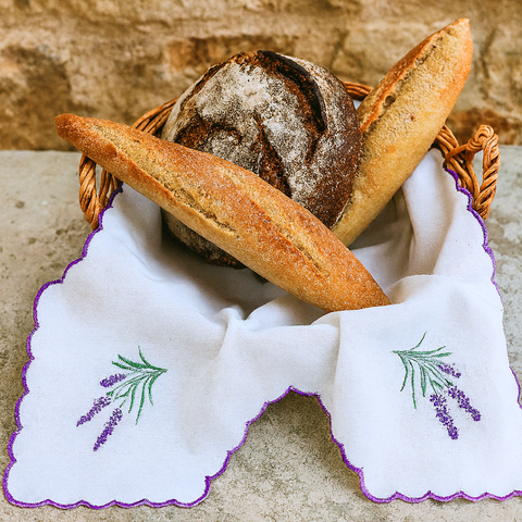Lavender Nakışlı Ekmek Sepeti Örtüsü 60x60 cm